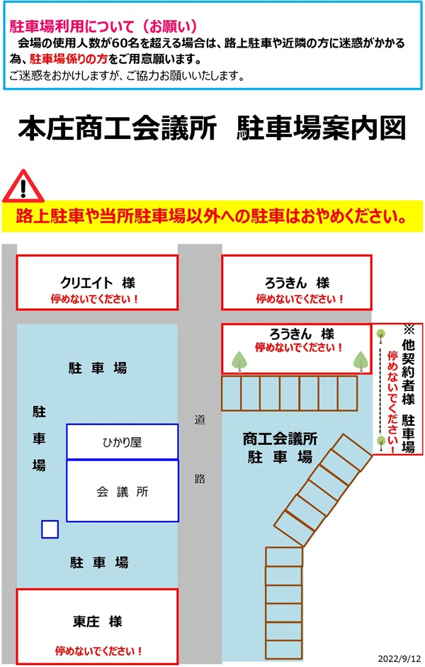 本庄商工会議所 駐車場案内図